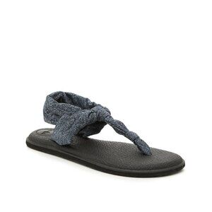 Sanuk Womens Yoga Sling Ella Sandals Size 6-7  Black‎ & Gray Stretch Knit